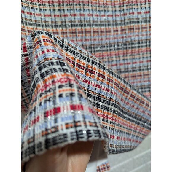 Talbots Women's Red & Blue Metallic Silver Thread Fully Lined Straight Skirt Siz - Picture 2 of 7